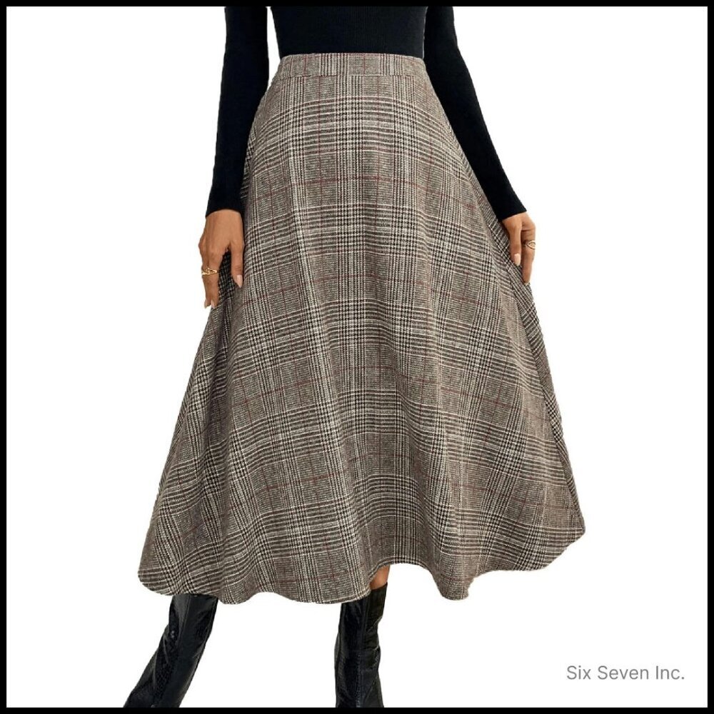 Vintage High Waist Wool Pleated A-Line Flared Maxi Skirt Elegant Retro
